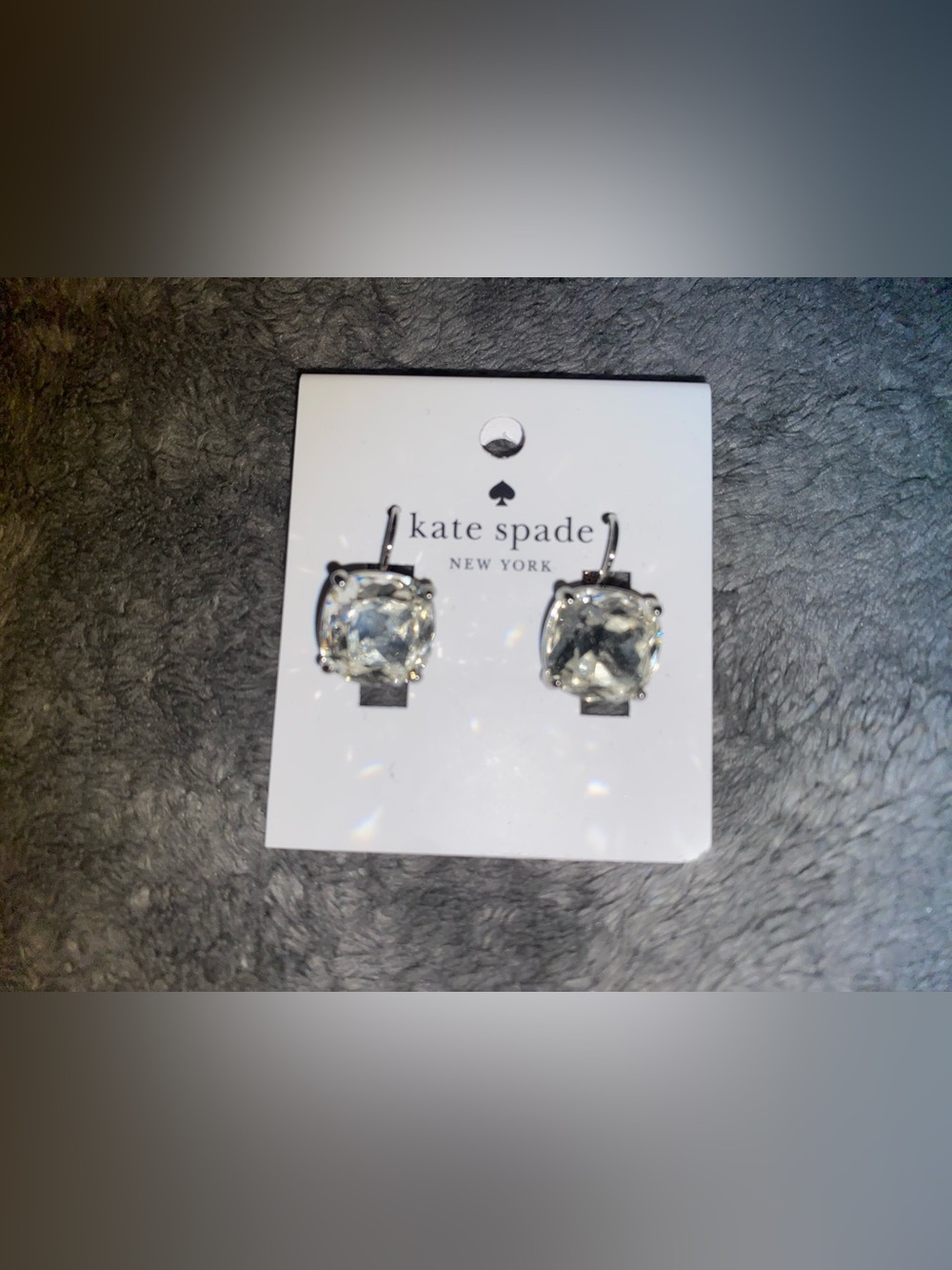 BNWT Kate Spade NY Clear Lg Square Glitter Silver Lever-Back Earrings $59